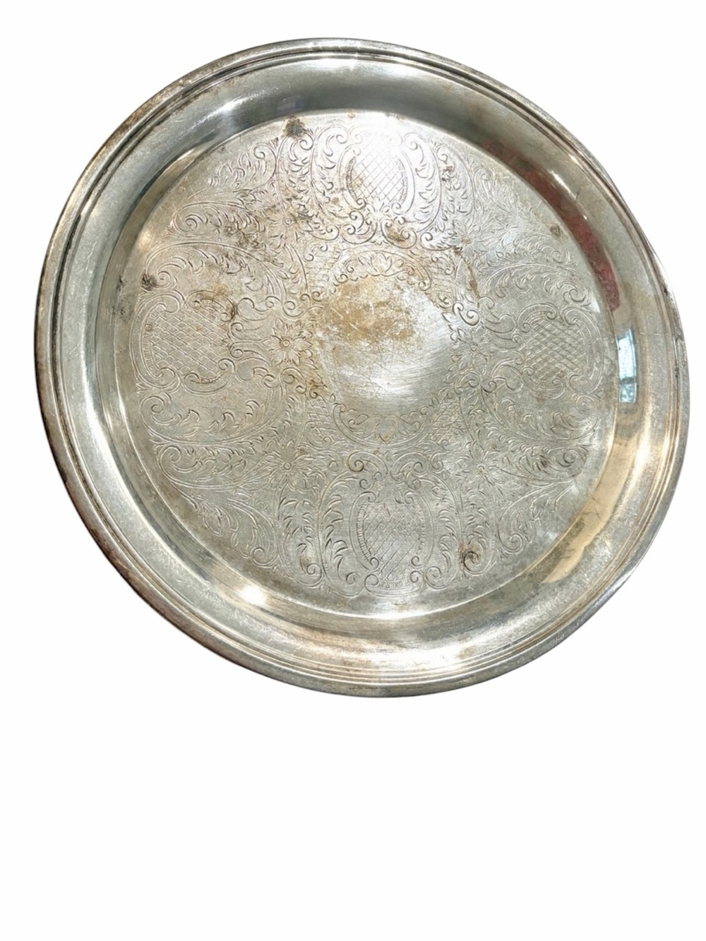 Vintage SHERIDAN
Silver Co 12" Round Ornate Etched
Serving Tray.
